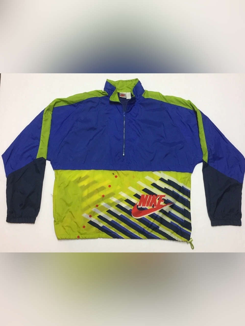 90s Nike Windbreaker Gray Tag Size XL Y2K Blue Yellow Rare Spellout Colorblock